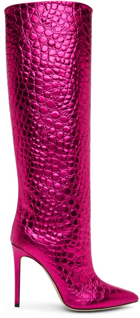 Pink Metallic Croc Tall Boots By Paris Texas On Sale