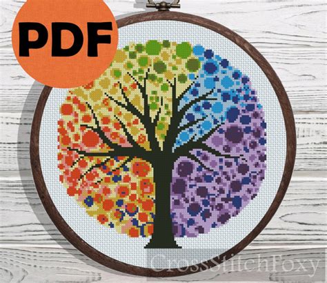 Four Seasons Tree Cross Stitch Pattern Pdf Counted Cross Stitch Modern