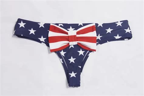 American Flag Bow Thong Separates Swimsuit 2015 Women Swimwear Bandage