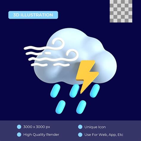 Premium Psd Windy Lightning Rain 3d Icon