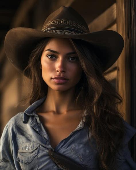 Una Hermosa Joven Con Sombrero De Vaquero Vector Premium