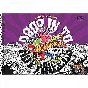 CADERNO DE CARTOGRAFIA E DESENHO ESPIRAL CAPA DURA HOT WHEELS MONSTER TRUCKS FOLHAS Acalanto