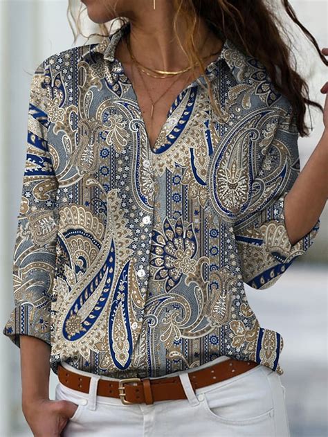 Women S Shirt Blouse Paisley Vintage Ethnic Casual Daily Holiday Button