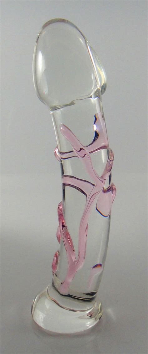 Medium Pink Vein Textured Glass Dildo Sex Toy Etsy