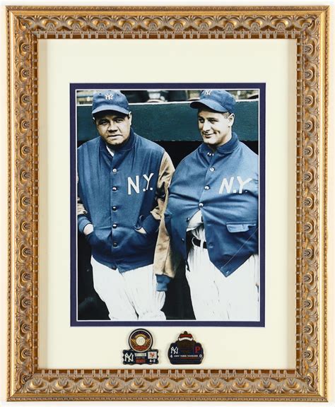 Babe Ruth Lou Gehrig Yankees Colorized Custom Framed Photo Display With Official