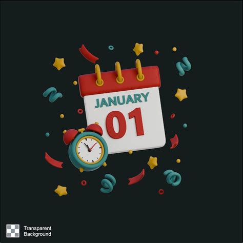 Premium Psd 3d Icon Of New Year Calendar With Clock