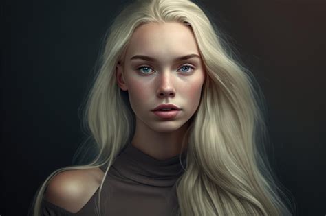 Premium Photo A Portrait Of A Blonde Woman With Blue Eyes And A Dark Background