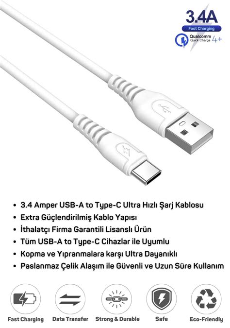 Infinix Hot Uyumlu Metre Amper Ultra Hızlı Type C Şarj Kablosu İthalatçı Garantili