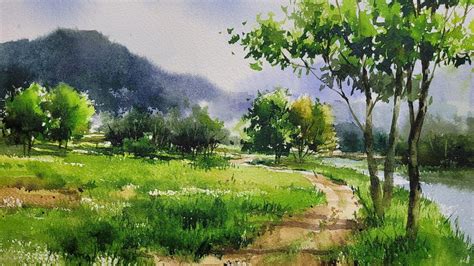 5월의 공원길 풍경 수채화landscape Watercolor 야외 스케치may Youtube