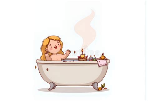 Joyful Blonde Chibi Girl In A Relaxing Bath A Whimsical Korean Style Cartoon Illustration
