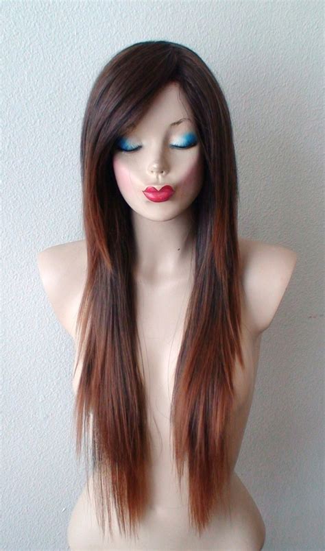 Ombre Wig Lace Front Wig Brown Auburn Straight Hair Long Etsy