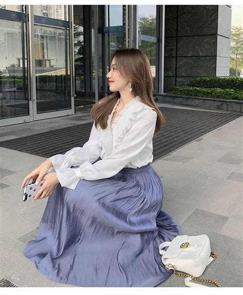 Isaaca Bell Sleeve Ruffled Chiffon Blouse YesStyle Circle Skirt