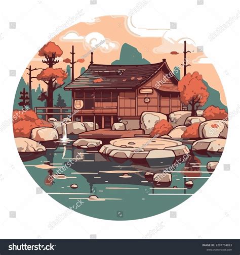 Japanese Hot Spring Onsen Vector Illustration Stock Vector Royalty