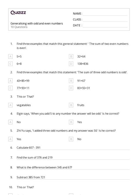 50 Odd And Even Numbers Worksheets On Quizizz Free Printable