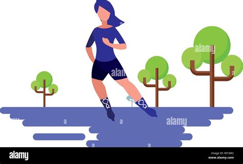 Woman Riding Roller Skate Natural Outdoor Vector Illustration Stock