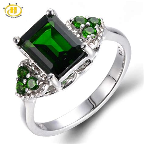 Hutang Emerald Cut Natural Chrome Diopside Wedding Ring Solid