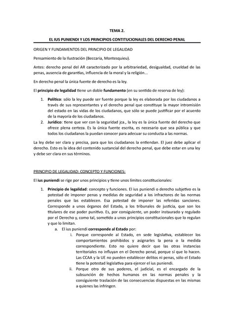 Tema 2 Derecho Penal Parte General Tema 2 El Ius Puniendi Y Los Principios Contitucionales