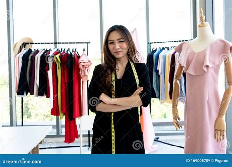 Happy Smiling Asian Creative Fashion Designer Is Working Owner Working