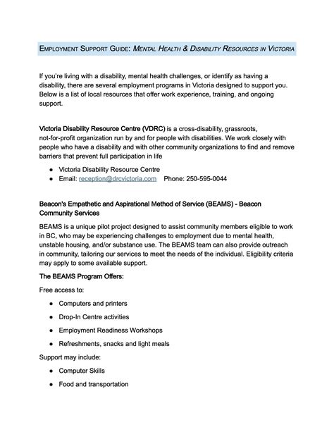 Employment Support Guide: Mental Health & Disability Resources in
