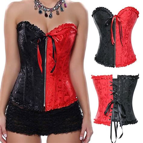 Women Lace Up Boned Bustier Corset Overbust Burlesque Waist Cincher Lingerie Top EBay