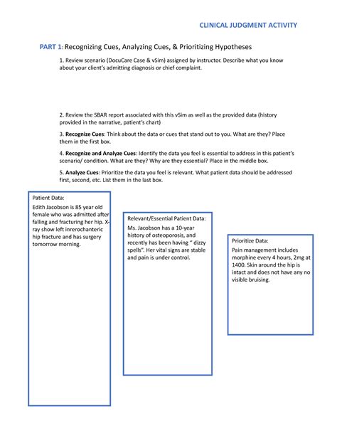 Edith Jacobson Clinical Worksheet PART 1 Recognizing Cues