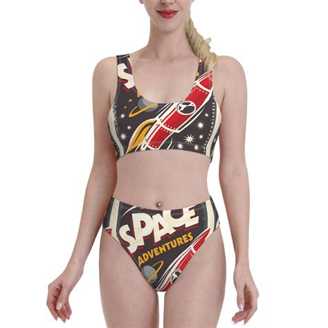 Bixox Space Adventure Pattern Two Piece Sports Bikini With U Shaped Top