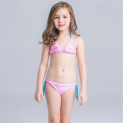 Cute Baby Ragazza Strisce Rosa Bikini Pezzi Costume Da Bagno