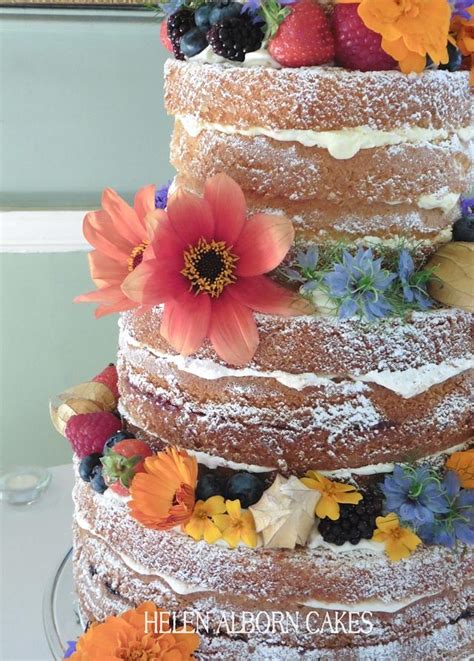 Naked Wedding Cake With Edible Flowers Cake By Helen CakesDecor