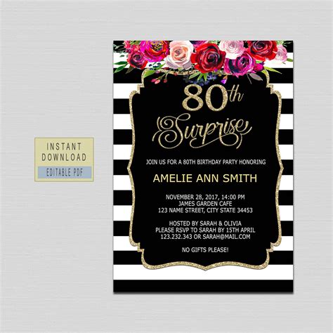 80th Surprise Birthday Invitation Instant Download 80th Etsy