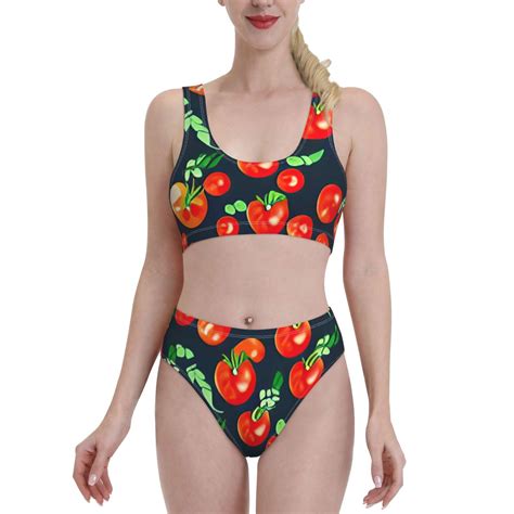 Haiem Tomatoes Women S High Waisted Bikini Set Two Piece Bathing Suits High Cut Bikini Cut Out