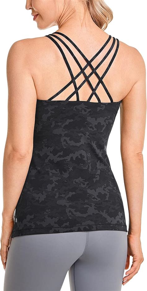 Crz Yoga Womens Strappy Back Yoga Tank Tops Built In Shelf Bra