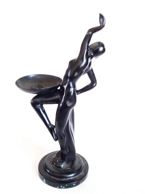 Art Deco Greist Nude Statue Trinket Tray Jewelry Dish Rare 1920s Naked Woman Figurine Card