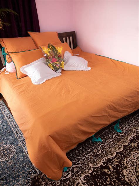 Linen Pure Orange Duvet Cover Orange Color Duvet Cover With