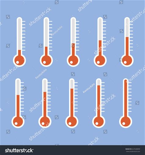 Illustration Red Thermometers Different Levels Flat Stock Vector Royalty Free 627638099