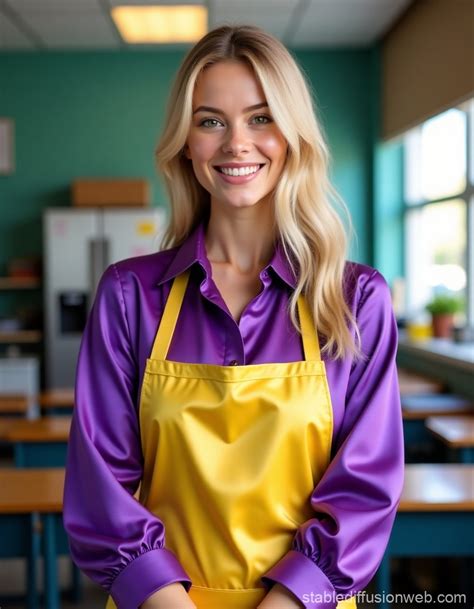 Blonde Woman In Satin Classroom Stable Diffusion Online