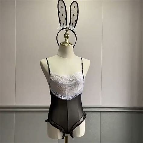 Plus Size Sexy Cosplay Rabbit Lingerie Teddy Garter V Neck One Piece Bunny Girl Costume Baju