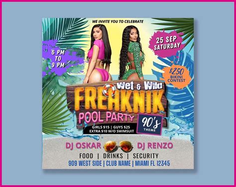 Wet N Wild Freaknik Pool Party Flyer Editable Pool Party Etsy