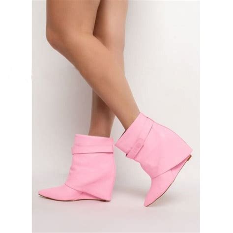 Women Wedge Boots Pointed Toe Leather High Heel Chelsea Ankle Boots