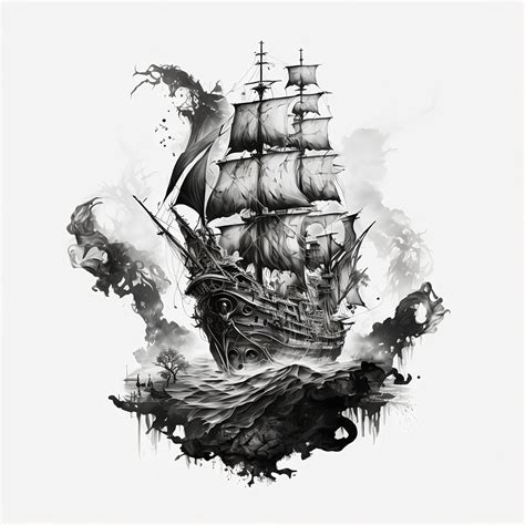 Pirate Ship Tattoo Design White Background PNG File Download High ...