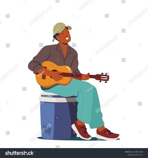 Man Sitting Singing Songs Playing Guitar Stock Vector Royalty Free