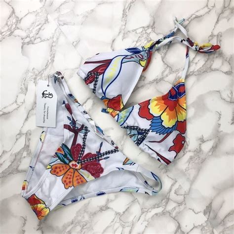 I Ves Swimwear Swim Nwt White Floral String Bikini Set Size Small