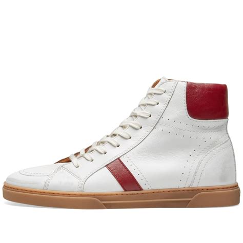 Saint Laurent Joe Distressed High Sneaker White And Red End Us