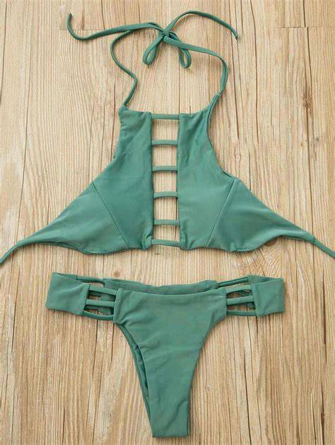 17 OFF 2020 Simple Women S Halter Green Bikini Set In GREEN DressLily