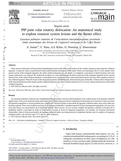 PDF PIP Joint Volar Rotatory Dislocation An Anatomical Study To