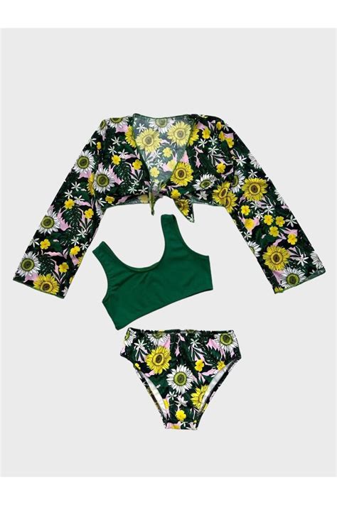 Fil Kids Kız Çocuk Yeşil Pareolu Papatya Çiçek Desenli Bikini Takımı Fiyatı Yorumları