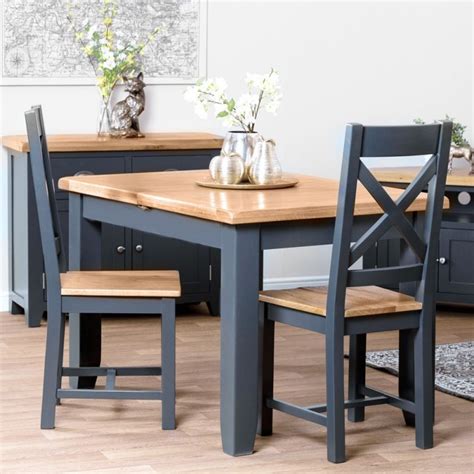 Hampshire Blue Painted Oak Small Extending Dining Table Extendable