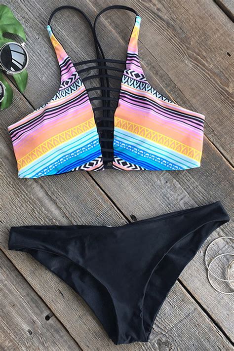 Over The Line Strappy Bikini Set