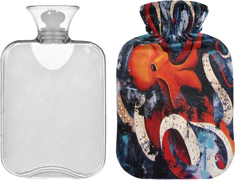 Octopus Hot Water Bottle Xl Liter Heat Up Rubber Cold Pack With Cover Portable