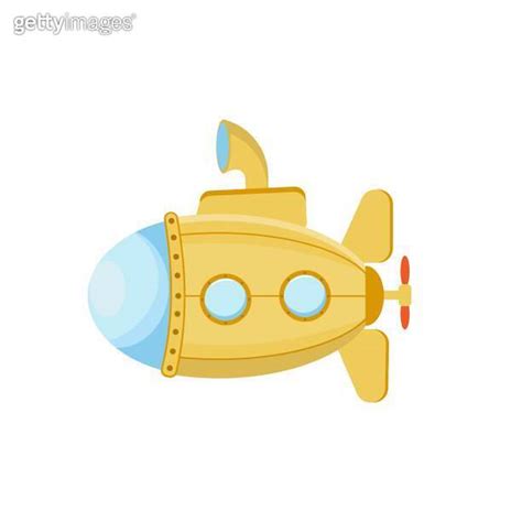 Yellow Submarine With Periscope Flat Design Vector