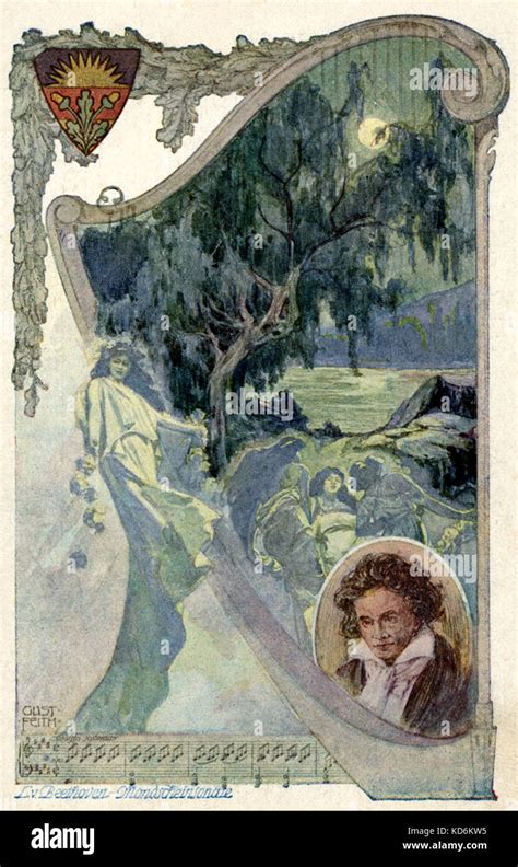 Ludwig van Beethoven Moonlight sonata. Illustration with portrait of ...